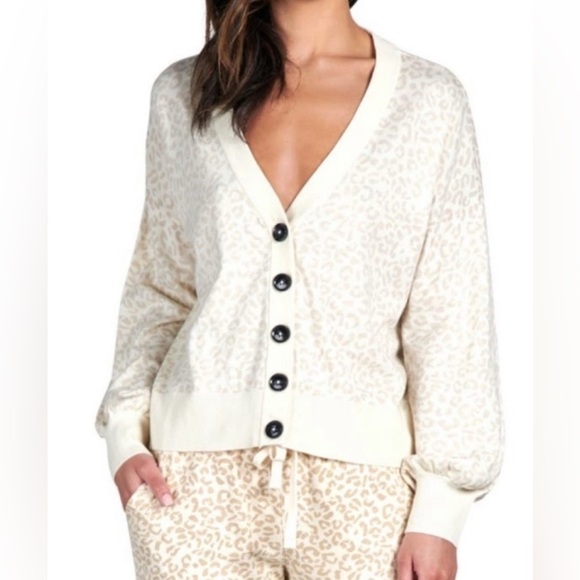 NWT Sanctuary Women’s Leopard Print Cardigan Cream Sz M - Picture 1 of 12